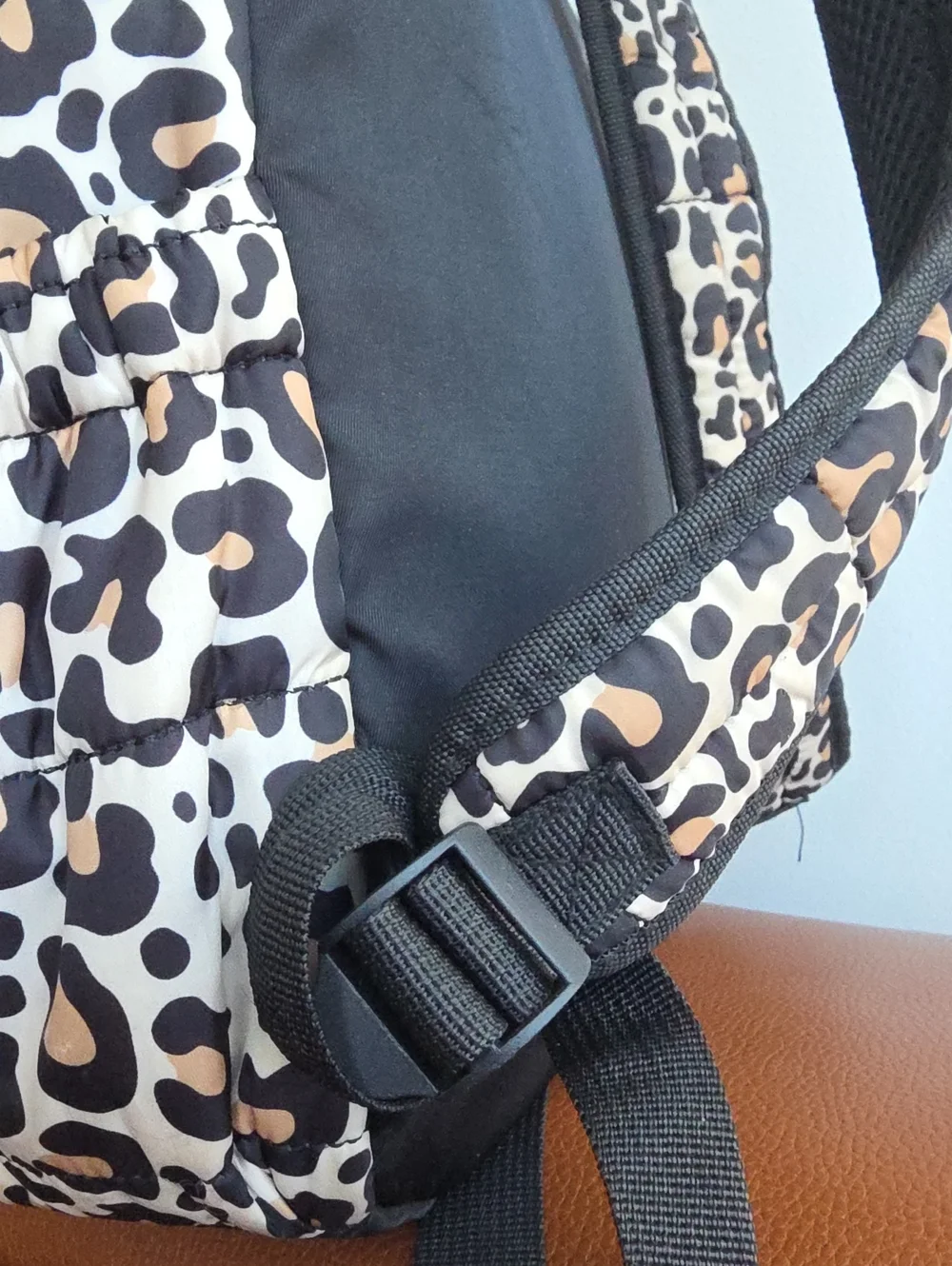 JUICY COUTURE Large Leopard Print Quilted Backpack With Gold Sequin Logo